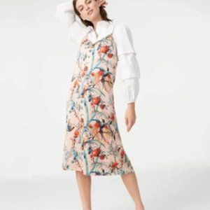 Club Monaco - Silk Cami Slip Dress Floral/Bird Print Babydoll Dress, Size 6